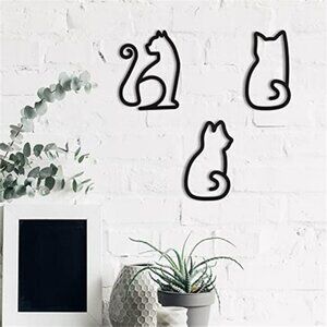 3 Pieces Black Cat Metal Wall Art Wire Wall Sign Cat Sign Decor for